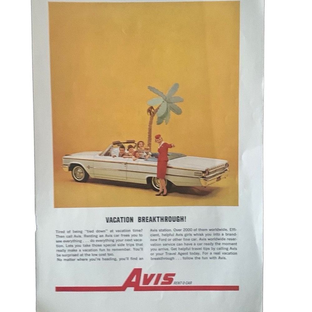 Vintage 1963 Avis Vacation Breakthrough Ad Advertisment